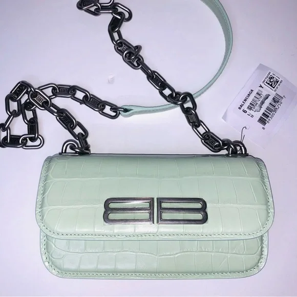 BALENCIAGA CALFSKIN CROCODILE EMBOSSED GOSSIP XS CHAIN BAG - Picture 4 of 15